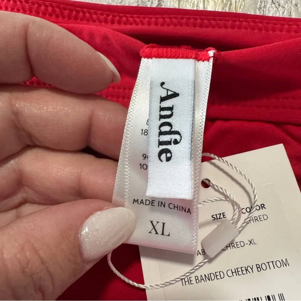 Andie Swim the Banded Cheeky Bikini Bottom‎ NWT size XL Cherry Red Swimsuit